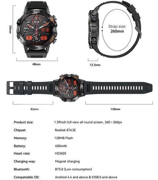 Смарт-годинник Delta K52 Black, 2 ремінці 1612 фото